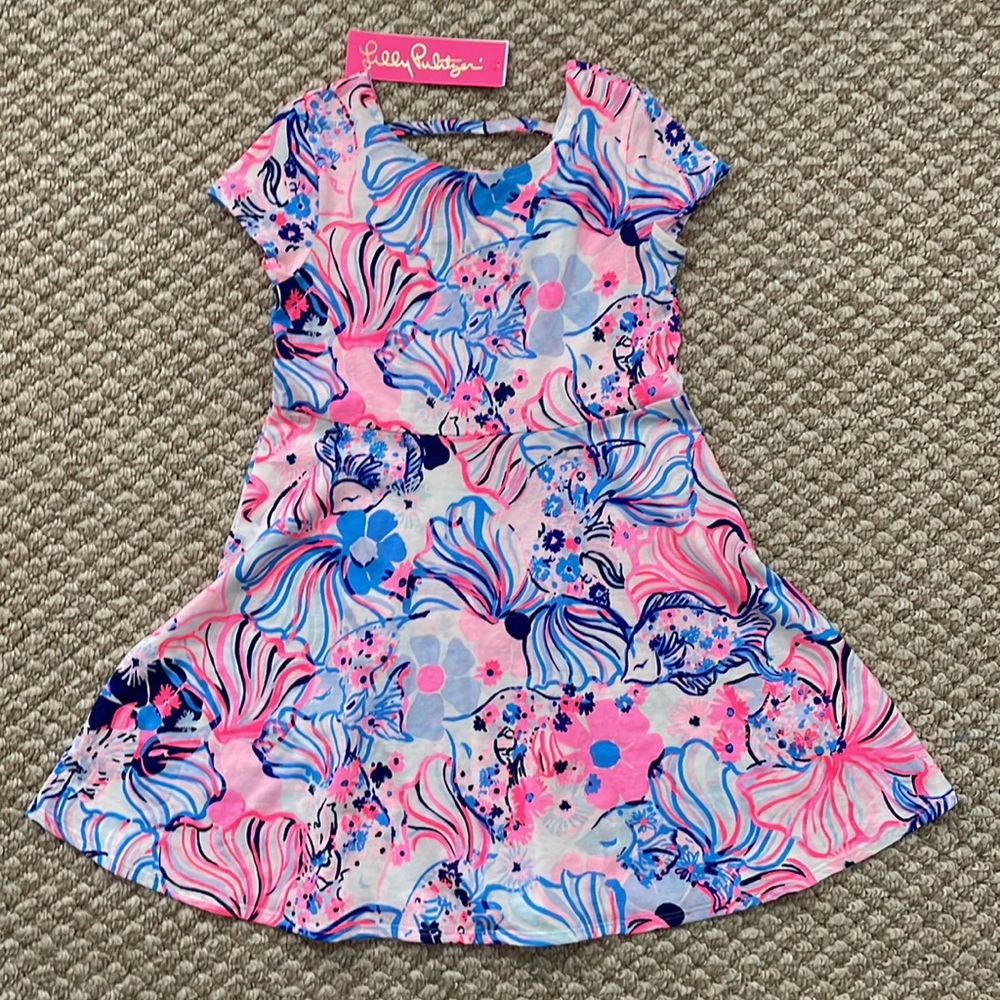 NWT Lilly Pulitzer Girls Alina Dress - M (6-7) Prosecco Pink Make A Splash